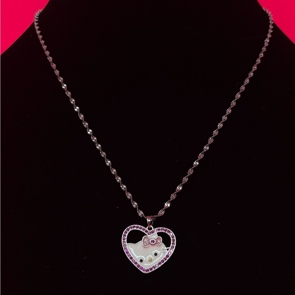 Hello kitty Heart Pendant silver stainless steel Necklace